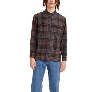Levi's Classic Fit Flannel Worker Shirt Brown Navy Blue Plaid Size XL NWT